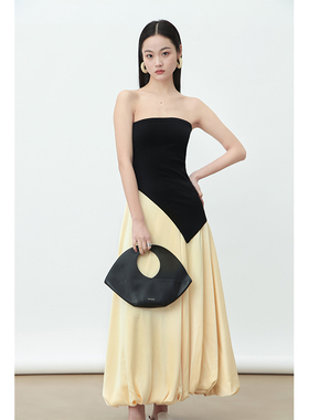 Rowi气球醋酸缎面两穿抹胸连衣裙/百搭显瘦花苞裙女夏季a字半身裙