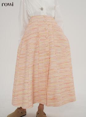 rowi进口粗花呢色彩变化纽扣立体口袋半裙