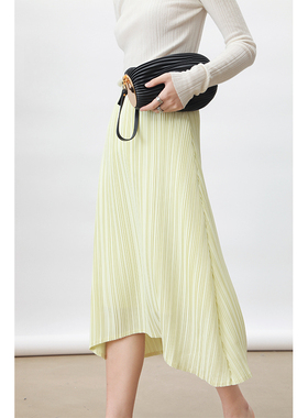 Rowi/casa162 2022年新款早春百搭中高腰 几何剪裁春然绿压褶半裙