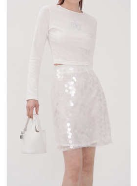 ROWI 水白色亮片系列重工松紧半身裙A字中长裙女秋季XL亮随行包