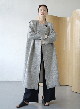 清仓不退/Rowi 毛呢外套女长款秋冬进口面料温暖牌羊羔毛呢大衣