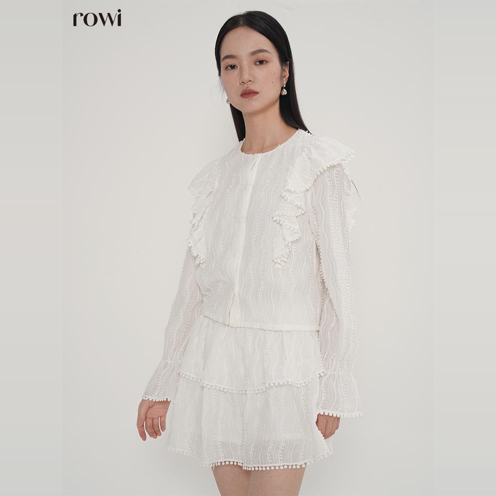 rowi 李多海同款纯棉蕾丝上衣衬衫半身短裙时尚套装女新款两件套