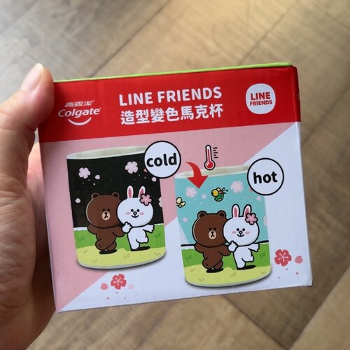 全新台湾限定linefriends高露洁牙膏布朗熊可妮兔变色杯陶瓷杯