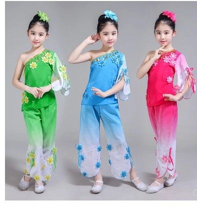儿童特价演出服广场舞秧歌服男女童烟花三月服装伞舞扇子舞斗笠舞