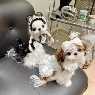 纯棉吊带公主蕾丝裙蝴蝶结蓬蓬裙婚纱 糯米家宠物猫狗衣服春夏薄款