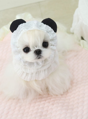 糯米家宠物猫狗长毛马尔济斯约克夏吃饭防脏头套立体耳朵小熊蕾丝