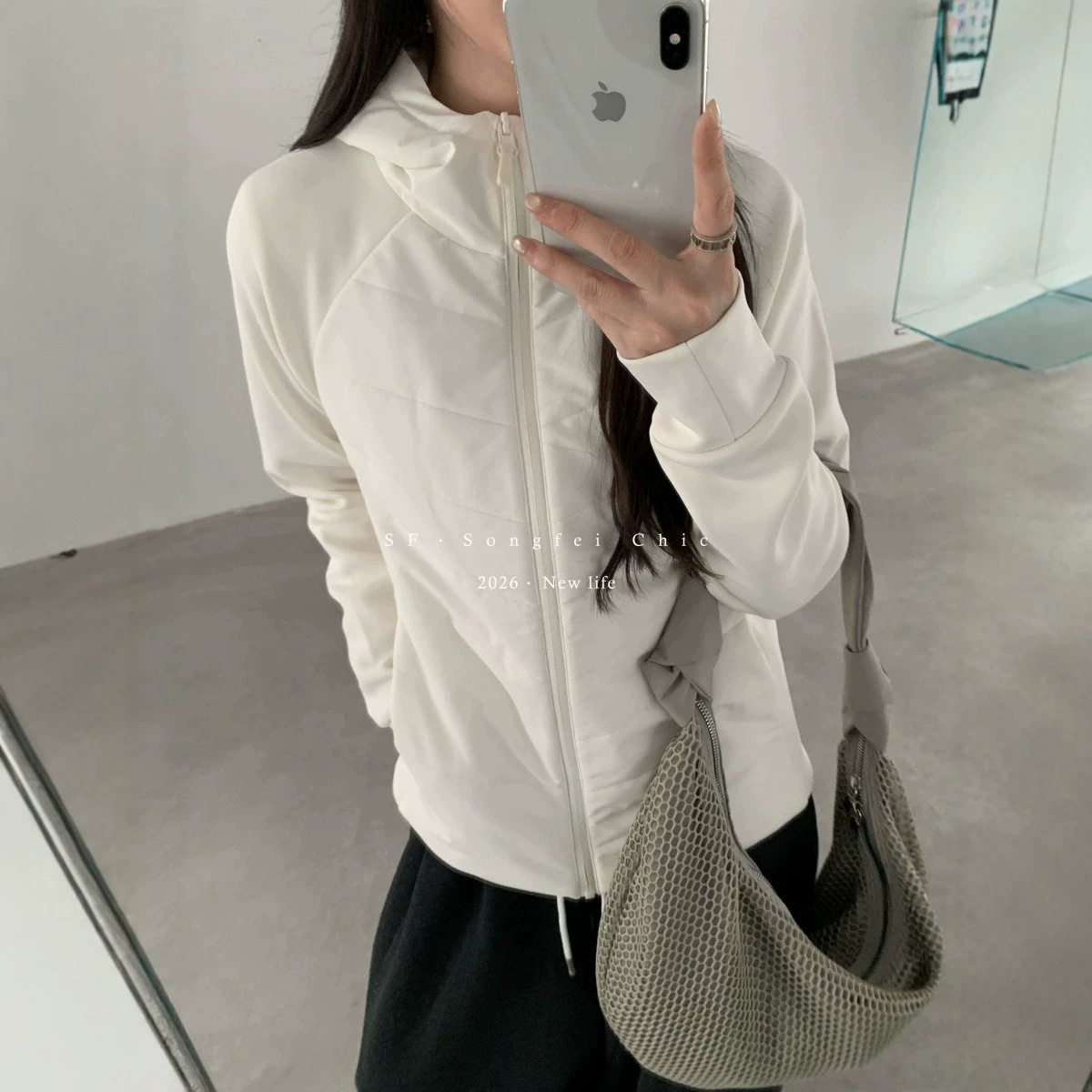 秋冬lulu平替拉链开衫上衣内搭打底衫连帽拼接棉服百搭女轻运动