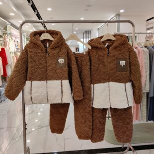 韩梦恋睡衣女士冬季家居服情侣男三层夹棉加厚时尚可外穿拉链套装