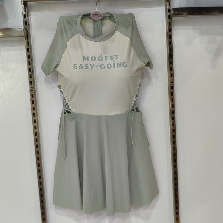 开心缘连体裙子游泳衣女士短袖遮肉显瘦时尚甜美可爱运动型A0236