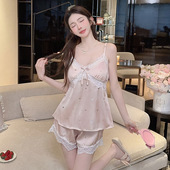 家居服 蕾丝带胸垫吊带套装 薇尔妮丝薄款 性感纯欲风冰丝睡衣女夏季