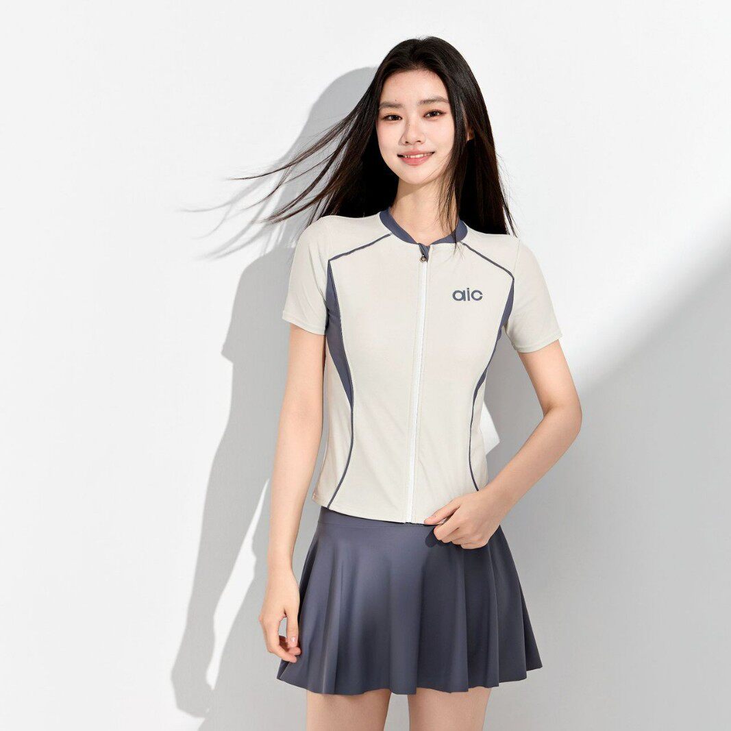 维佳诗26216新款泳衣女士运动分体两件套裙式遮肚显瘦短袖游泳衣