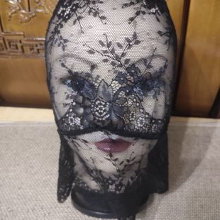 黑色透明蒙面美女面沙镂空装 饰面具面罩演出道具丝袜蕾丝头套