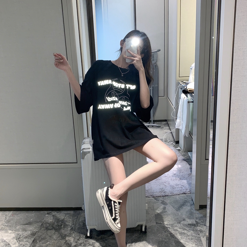 2019夏季新款古着感少女t恤港味短袖宽松显瘦百搭学生中长款上衣热销0件不包邮