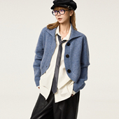 女春秋显白保暖短款 奶蓝色海军领针织开衫 毛衣外套 STUDIO VCR