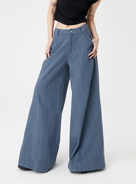 限时3折！VCR STUDIO 复古高级感长腿显瘦条纹牛仔阔腿裤女春宽松