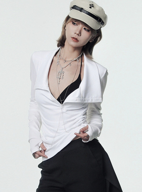 VCR STUDIO四种穿法显瘦修身白色打底衫女春长袖设计感T恤上衣