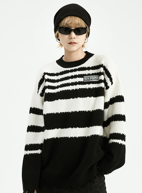 VCR STUDIO 原创无性别风 冬季情侣款软糯设计感黑白条纹毛衣