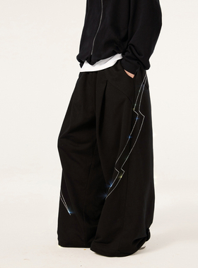 VCR STUDIO原创设计闪电印花卫裤烫钻弹力运动裤女四季潮流跳舞裤