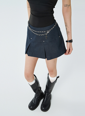 限时5哲！防走光辣妹低腰牛仔超短裙夏显瘦设计感百褶A字半身裙