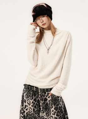 VCR STUDIO三种穿法原创白色抽绳毛衣显瘦秋冬半高领打底针织上衣