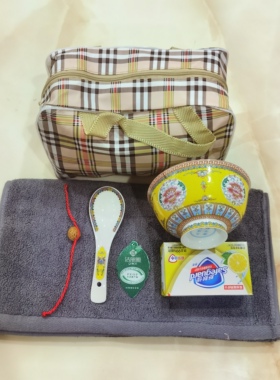 寿碗毛巾舒肤佳香皂 答谢礼盒 老人中式回礼 骨瓷 全棉配拎袋