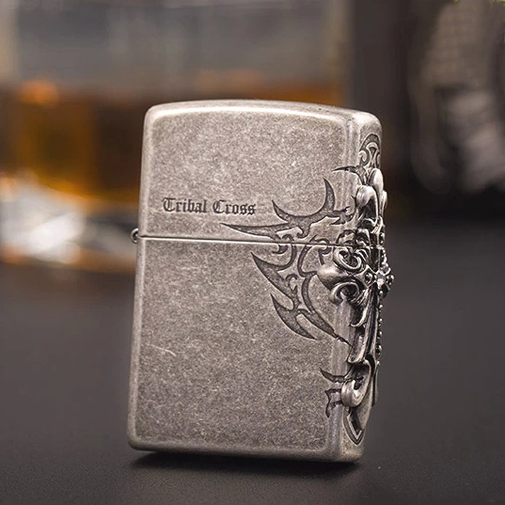 美国ZIPPO芝宝打火机 韩版古银侧面部落十字架 天使之翼