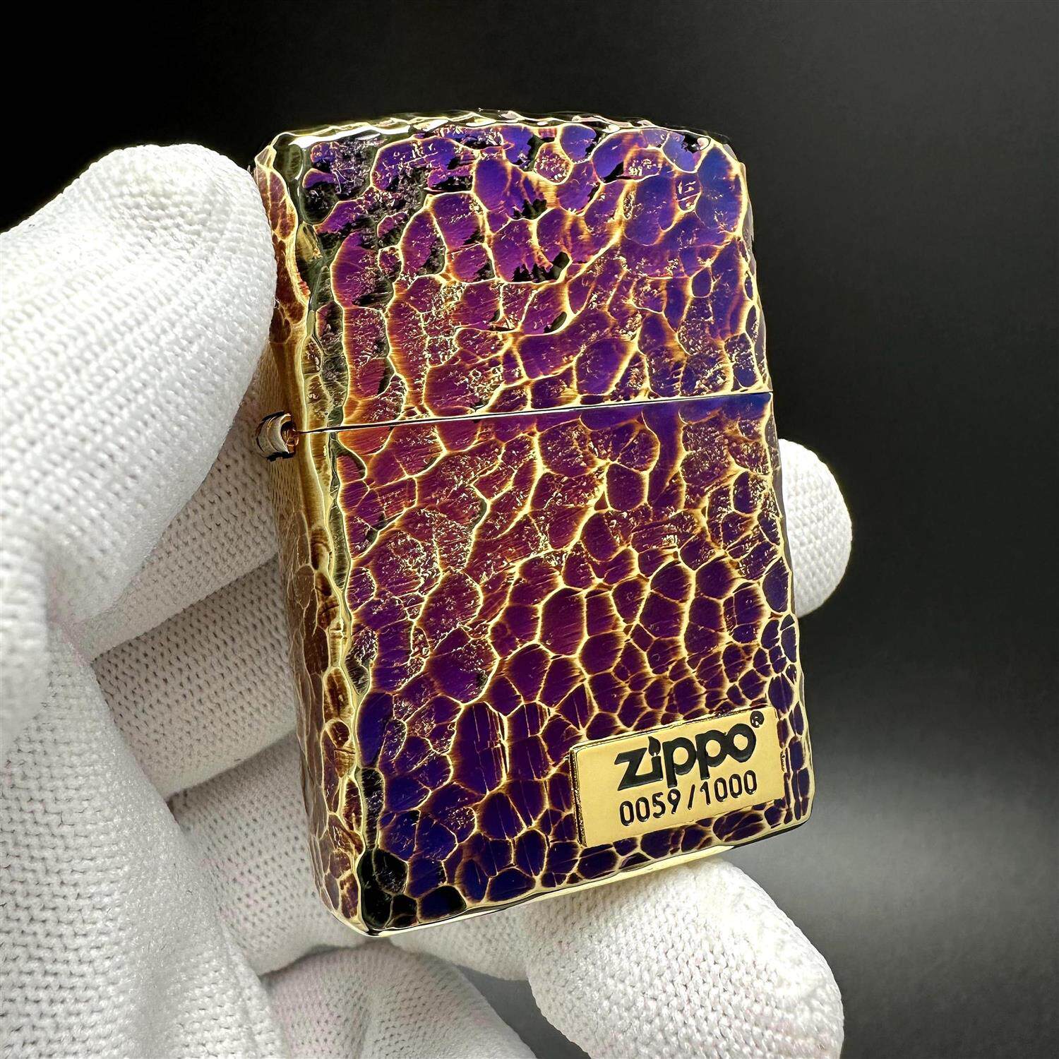 ZIPPO煤油打火机 日版原版盔甲环绕熏铜烤蓝限量版下标陨石坑