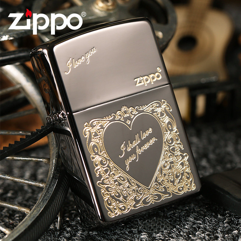美国打火机zippo正版 限量芝宝 韩版黑冰雕刻爱心 一生一世