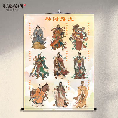 九路财神画像玄关赵公明关公挂画