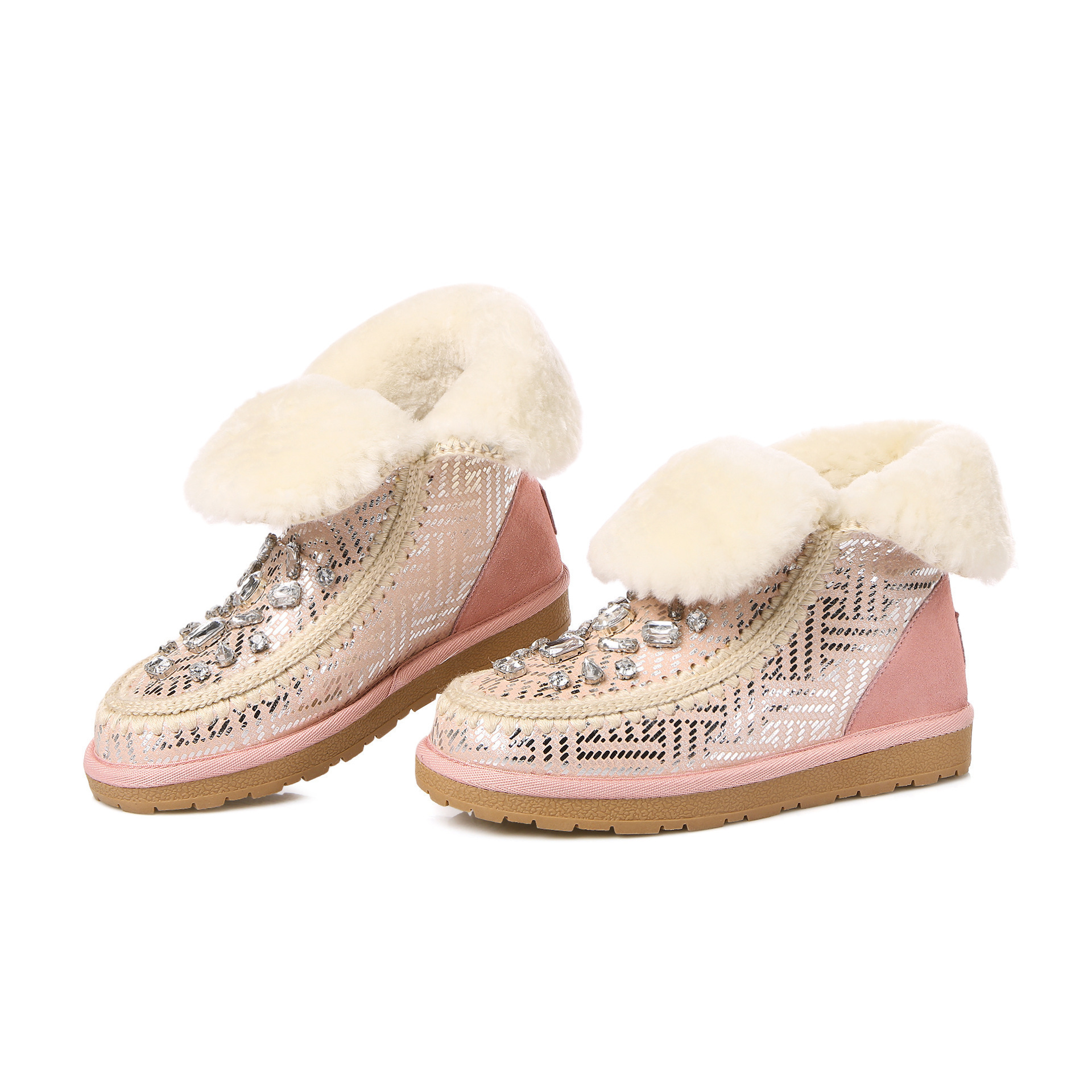 羊皮毛一体雪地靴水钻大码女鞋