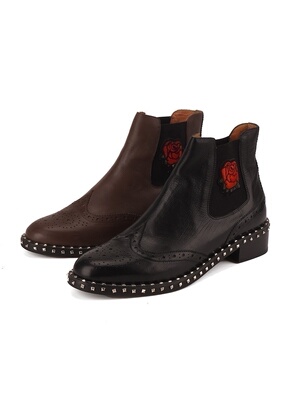 SHELLY洛丽塔绣花女靴牛皮中国风