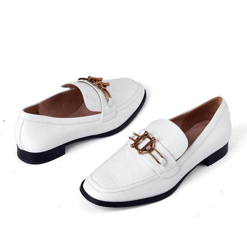 牛皮35莱尔斯丹2025春白色英伦风一脚蹬乐福鞋里外全皮圆头鳄鱼纹,女鞋,乐福鞋（豆豆鞋）,淘宝优惠券,粉丝福利购,淘宝优惠卷