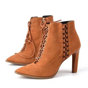 Rosa棕色女系带细高跟磨砂编织尖头 恋尚萝莎Linea 头层羊皮38