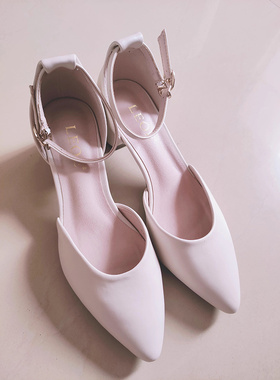 瑕疵处理！33-40真皮ZUSE 白色黑简洁中空少工作空姐正装中跟凉鞋