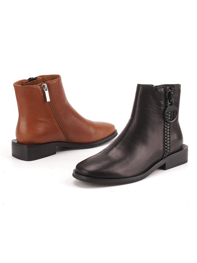 头层牛皮shellys英国 棕色外侧拉链装饰2023切尔西短靴马丁靴休闲