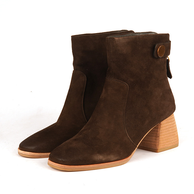 SHELLYS英国粗跟撤柜军绿色短靴