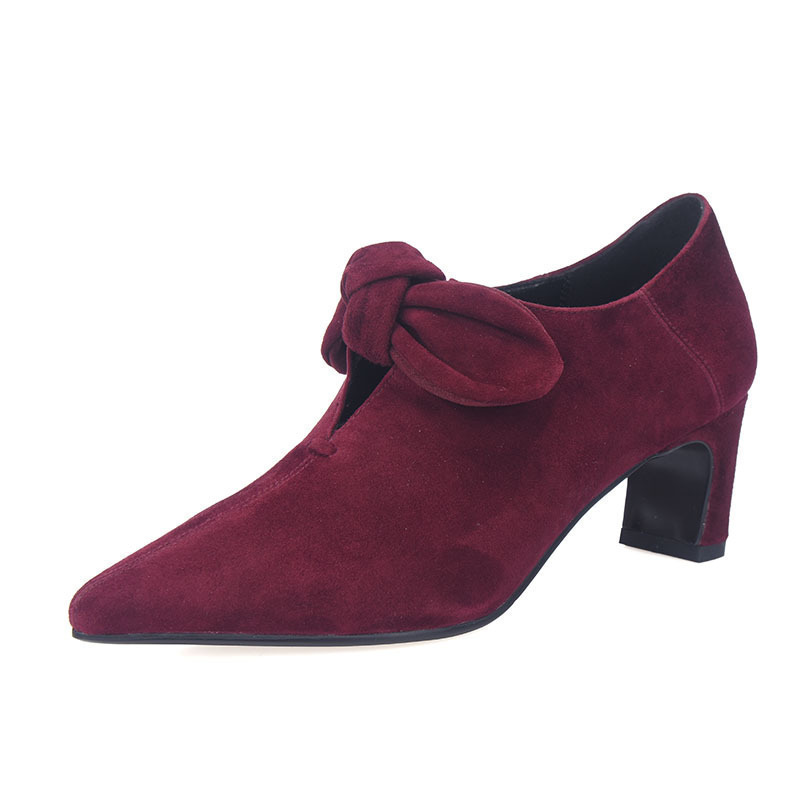 羊皮中跟深口单鞋粗跟小皮鞋淑女