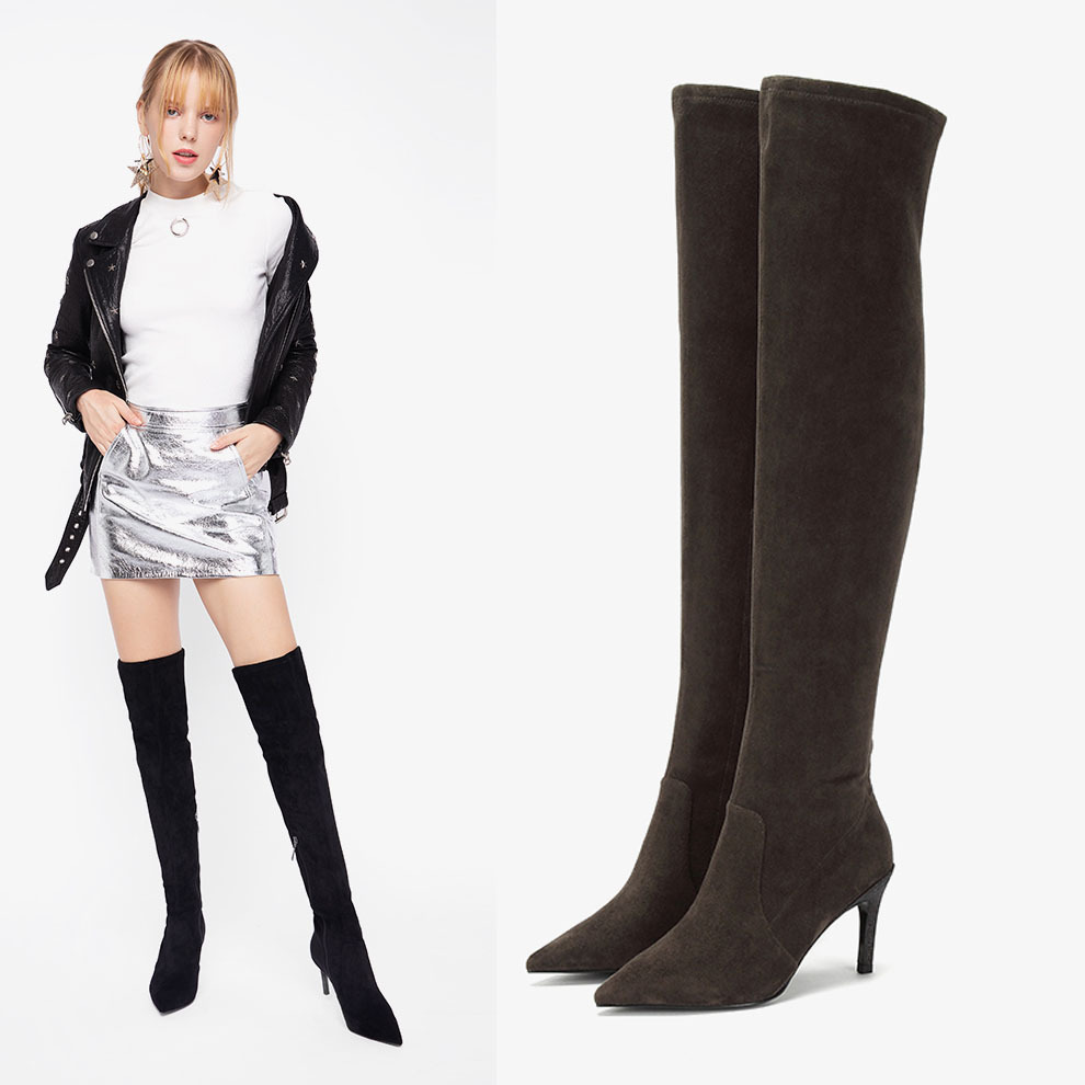 羊皮aee爱意/性感女显瘦腿长筒靴