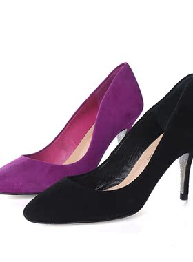 38羊皮绒mellow yellow正品 黑色浅口高跟鞋气质晚宴简洁单鞋女鞋