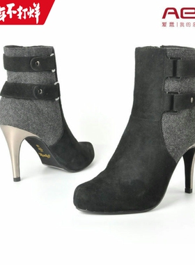 36码羊皮 Aee爱意旗下ameda爱魅 正品细跟显瘦细跟真皮短靴m1188