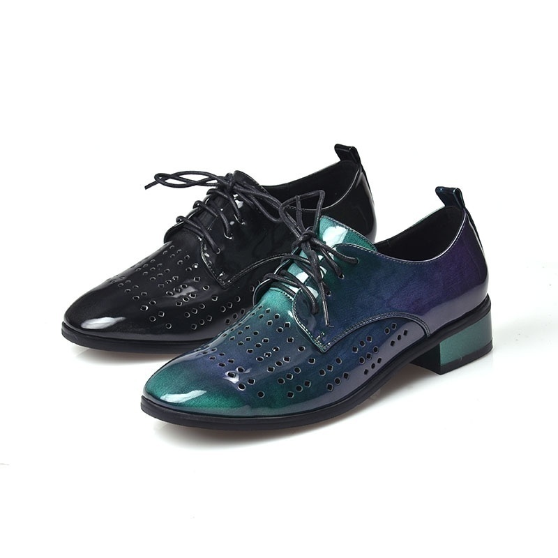 牛漆皮软BLVN品牌镂空单鞋荧绿色