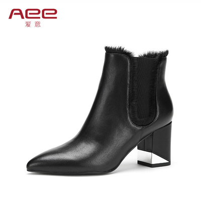 头层皮Aee爱意高跟秋冬切尔西靴