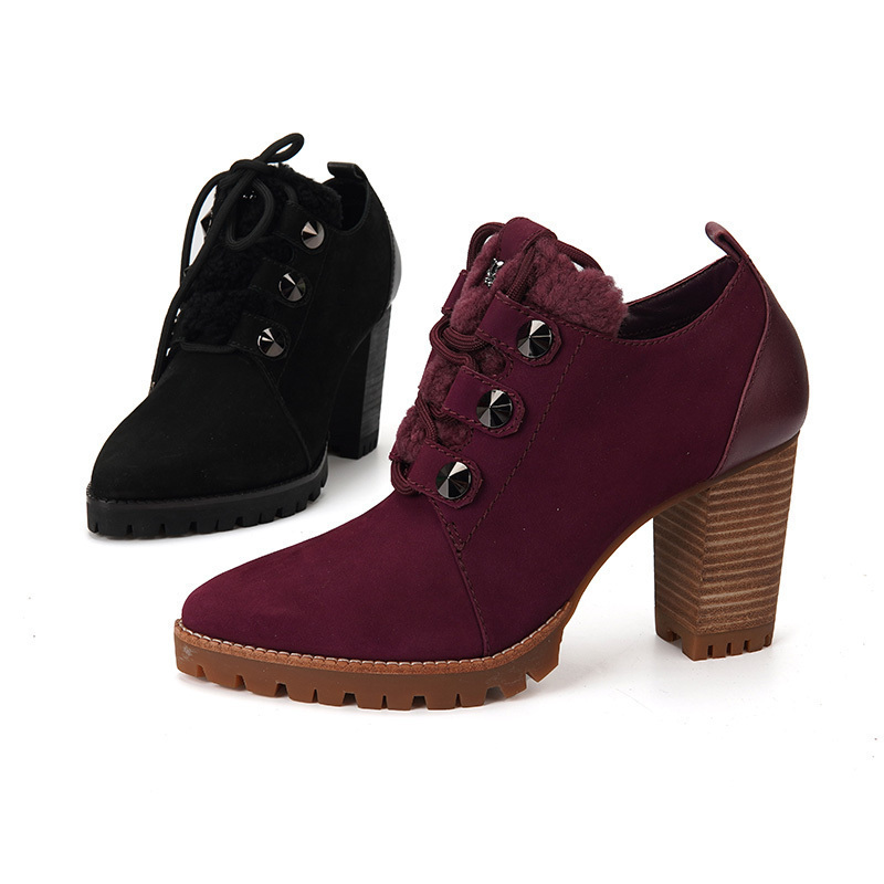 恋尚萝莎熟女马丁靴粗跟系带靴女