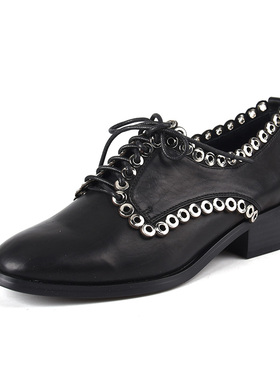 35-头层胎牛 Shellys英国 女银色黑色柔软光滑时尚铆钉单鞋金属色