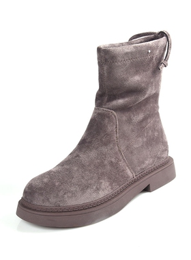 35-38专柜正品ZUSE 灰色黑色简洁一脚蹬弹力方头毛绒烟囱套筒短靴