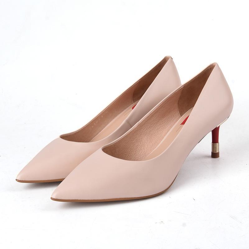 头层羊皮莱尔斯丹一脚蹬米色单鞋