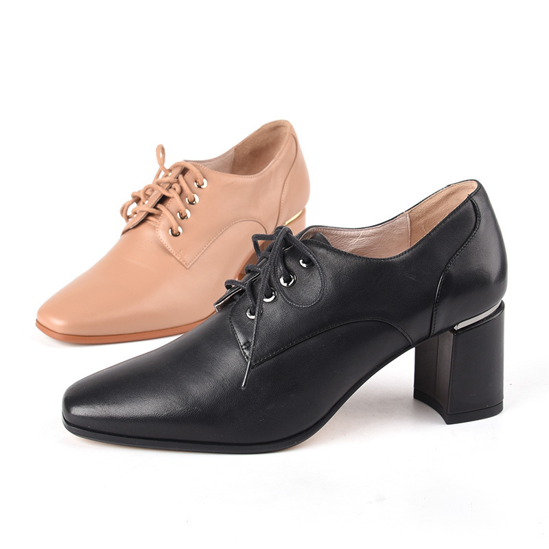 莱尔斯丹系带粗跟休闲真皮女鞋