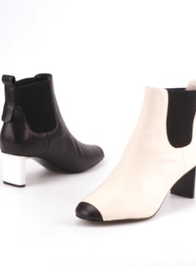 35-38头层牛皮shellys英国拼接黑白配短靴女休闲马丁靴秋新单短靴