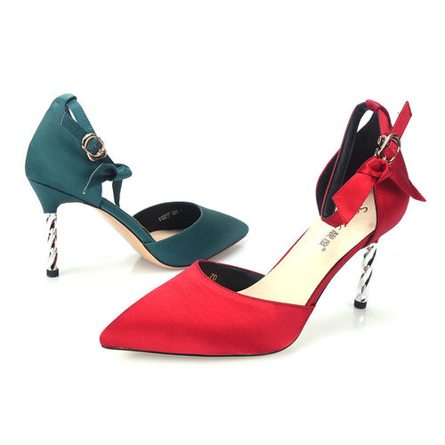 专柜正品品牌折扣艳色红色婚凉鞋