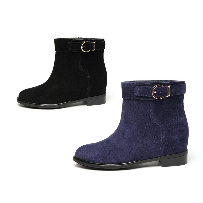 蓝色aee爱意真牛皮短靴